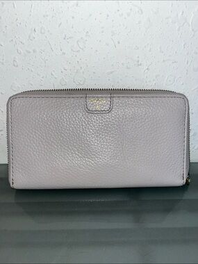 Fossil Leather Zip-Around Wallet - Light Gray